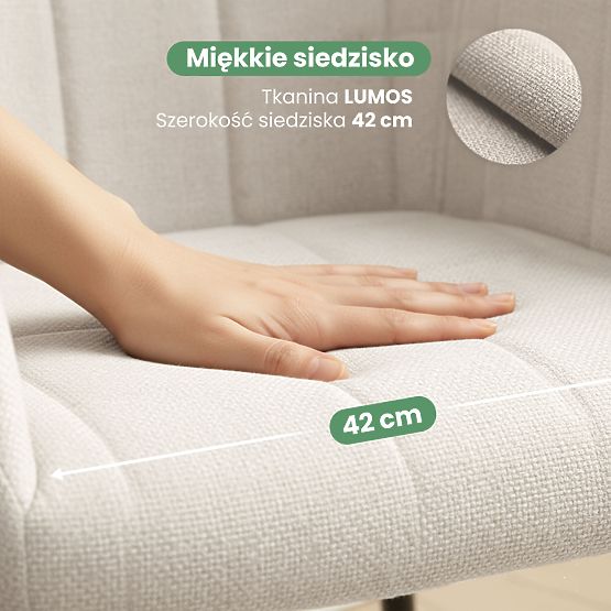 6x Gepolsterter Stuhl mit quadratischer Steppung Creme LUXANO Schwarze Beine Stoff Lumos