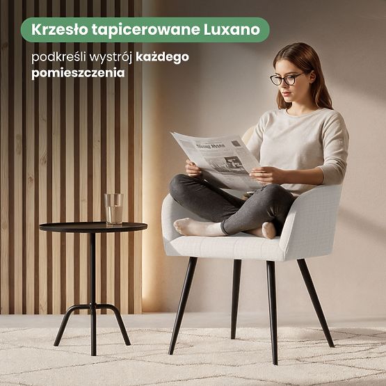 6x Gepolsterter Stuhl mit quadratischer Steppung Creme LUXANO Schwarze Beine Stoff Lumos