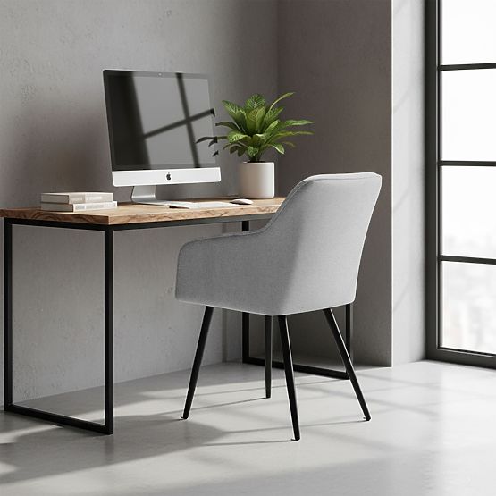 6x Gepolsterter Stuhl mit quadratischer Steppung Hellgrau LUXANO Schwarze Beine Stoff Lumos