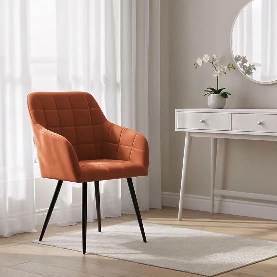 6x Gepolsterter Stuhl mit quadratischer Steppung Kupferfarben LUXANO Schwarze Beine