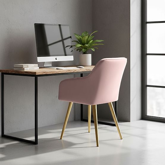 6x Gepolsterter Stuhl mit quadratischer Steppung Puderrosa LUXANO Goldene Beine