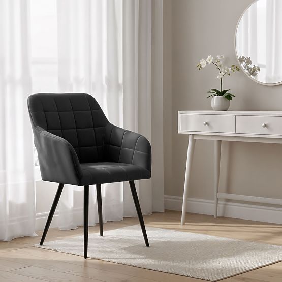 6x Gepolsterter Stuhl mit quadratischer Steppung Schwarz LUXANO Schwarze Beine