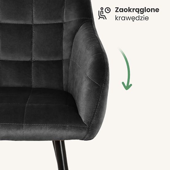 6x Gepolsterter Stuhl mit quadratischer Steppung Schwarz LUXANO Schwarze Beine