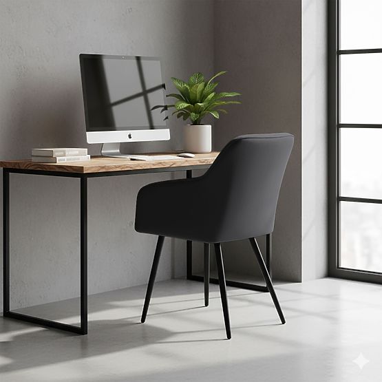 6x Gepolsterter Stuhl mit quadratischer Steppung Schwarz LUXANO Schwarze Beine