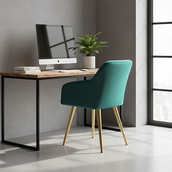 6x Gepolsterter Stuhl mit quadratischer Steppung Smaragdgrün LUXANO Goldene Beine