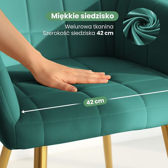 6x Gepolsterter Stuhl mit quadratischer Steppung Smaragdgrün LUXANO Goldene Beine