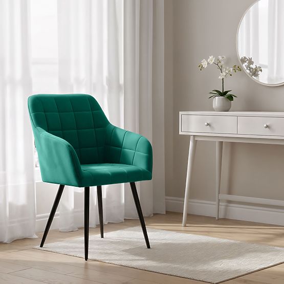 6x Polsterstuhl mit quadratischer Steppung Flaschengrün LUXANO Schwarze Beine