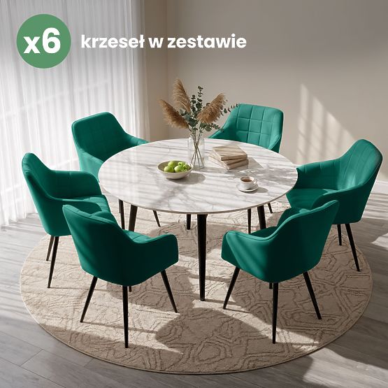 6x Polsterstuhl mit quadratischer Steppung Flaschengrün LUXANO Schwarze Beine