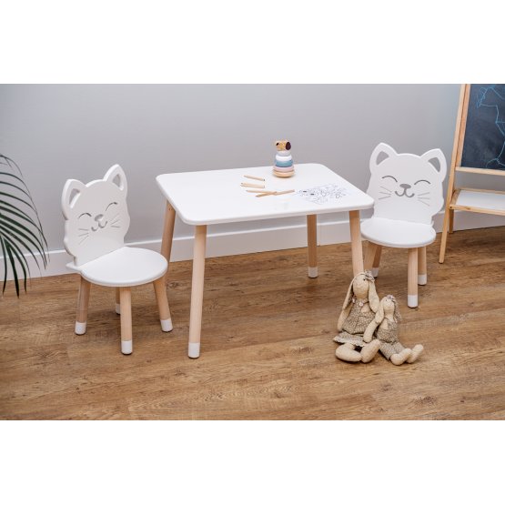 Kindertisch mit Stühlen - Katze - weiß
