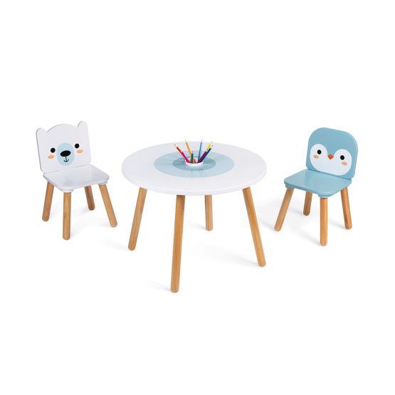 Janod Holztisch und 2 Stühle – Bär und Pinguin