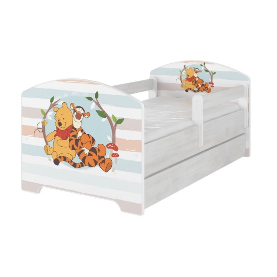 Kinder Bett mit Geländer - Winnie Pooh a tiger - dekor norwegisch Kiefer