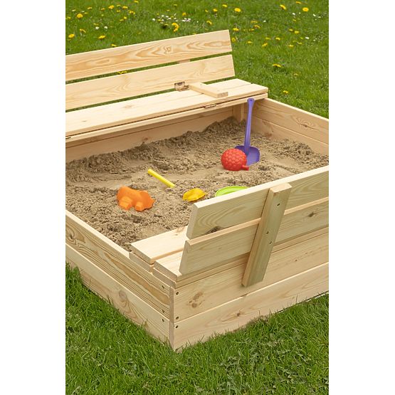 Verschließbarer Sandkasten für Kinder mit Bänken - 120x120 cm