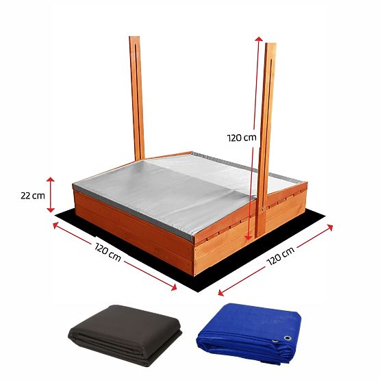 Verschließbarer Sandkasten mit Bänken und Dach 120 x 120 - grau