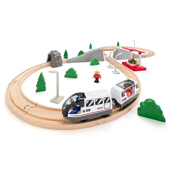 Acht - Holz-Eisenbahn mit Brücke, 45 Teile