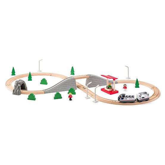 Acht - Holz-Eisenbahn mit Brücke, 45 Teile