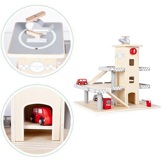 Alex' dreistöckige Garage mit Aufzug, Autos und Helikopter