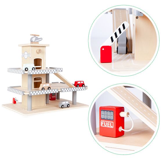 Alex' dreistöckige Garage mit Aufzug, Autos und Helikopter