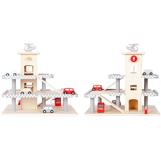 Alex' dreistöckige Garage mit Aufzug, Autos und Helikopter