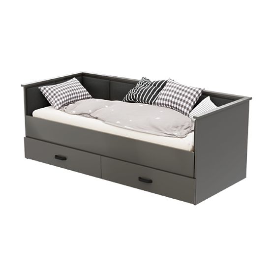 Ausziehbares Bett HELIOS mit gepolsterten Paneelen Graphit 200x80/200x160