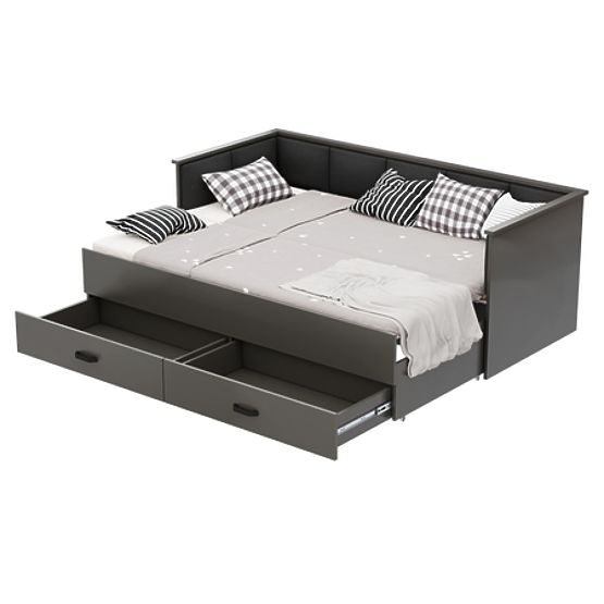 Ausziehbares Bett HELIOS mit gepolsterten Paneelen Graphit 200x80/200x160