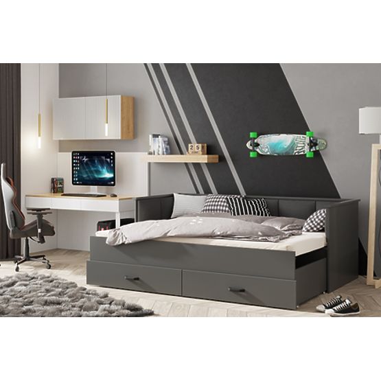 Ausziehbares Bett HELIOS mit gepolsterten Paneelen Graphit 200x80/200x160