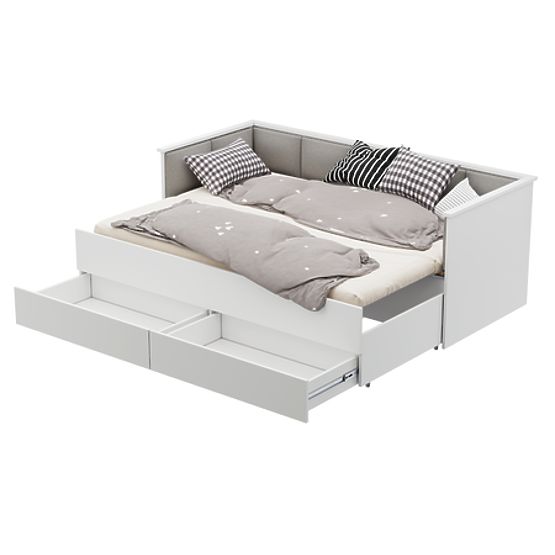 Ausziehbares Bett HELIOS mit gepolsterten Paneelen grau 200x80/200x160