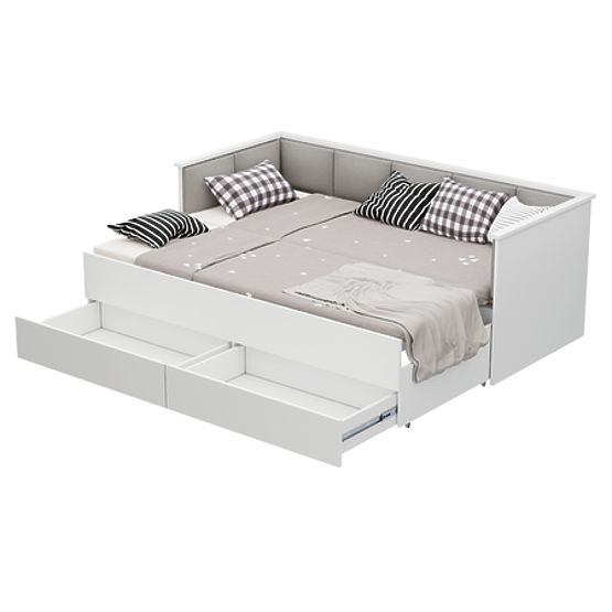 Ausziehbares Bett HELIOS mit gepolsterten Paneelen grau 200x80/200x160
