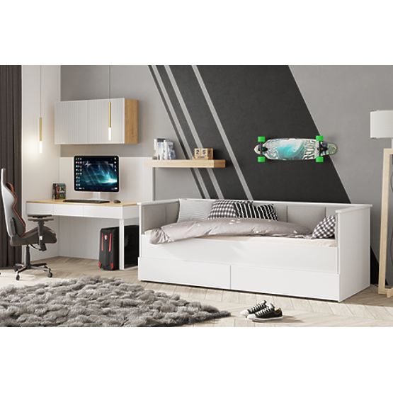 Ausziehbares Bett HELIOS mit gepolsterten Paneelen grau 200x80/200x160