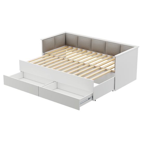 Ausziehbares Bett HELIOS mit gepolsterten Paneelen grau 200x80/200x160