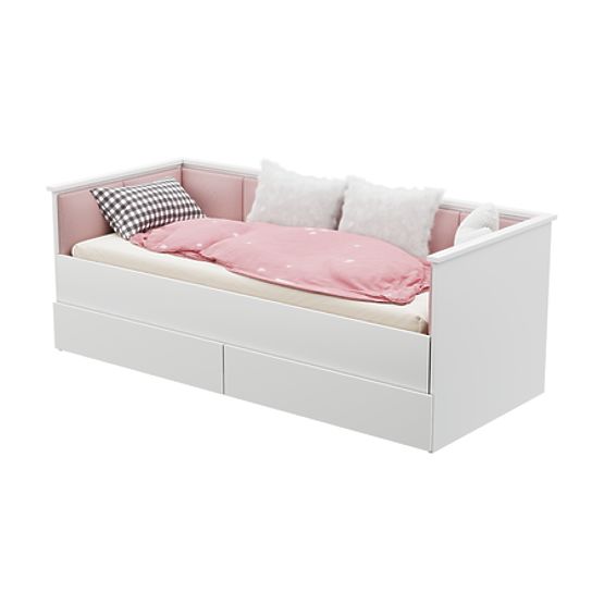 Ausziehbares Bett HELIOS mit gepolsterten Paneelen rosa 200x80/200x160
