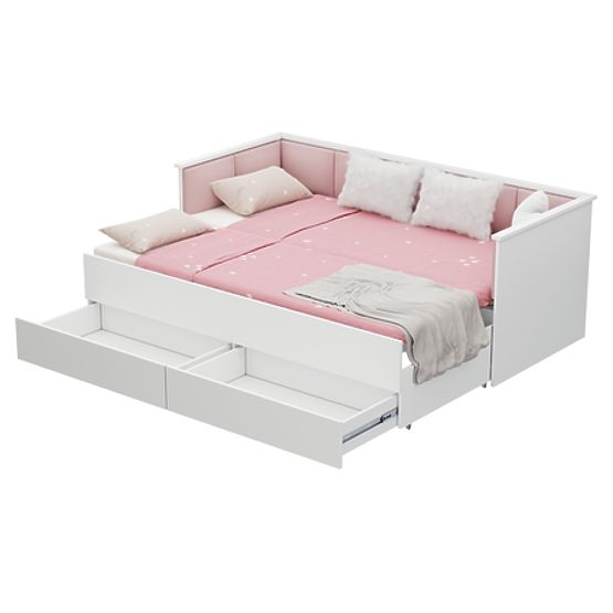 Ausziehbares Bett HELIOS mit gepolsterten Paneelen rosa 200x80/200x160