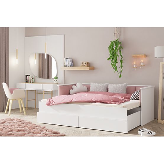 Ausziehbares Bett HELIOS mit gepolsterten Paneelen rosa 200x80/200x160