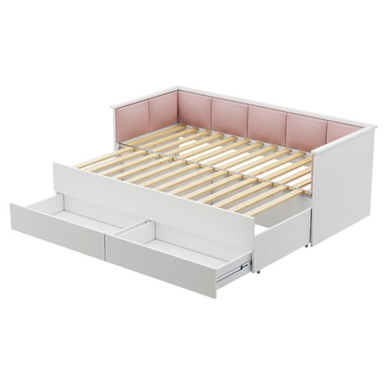 Ausziehbares Bett HELIOS mit gepolsterten Paneelen rosa 200x80/200x160