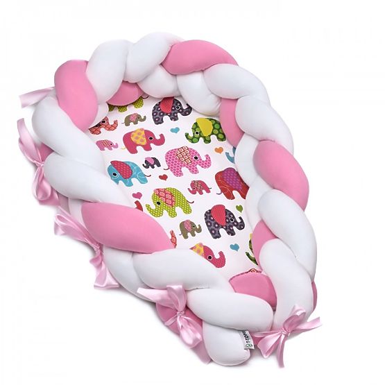 Baby Nest 2in1 - Rosa-weißer Elefant