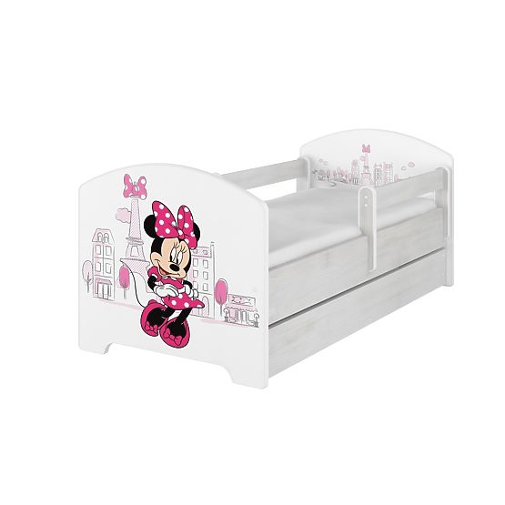 Babybett mit Barriere - Minnie Mouse in Paris - weiß