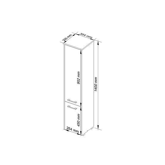 BADEZIMMERSCHRANK FIN HOCHSCHRANK 30 2D 140cm WEISS HOCHGLANZ