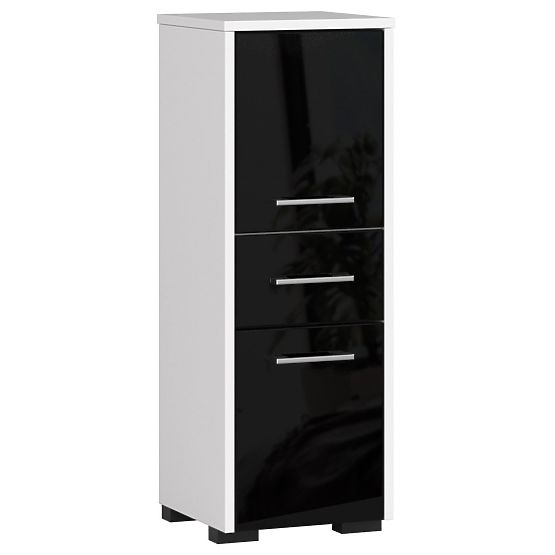 BADEZIMMERSCHRANK FIN HOCHSCHRANK 30 2D 1SZ 85cm SCHWARZ HOCHGLANZ