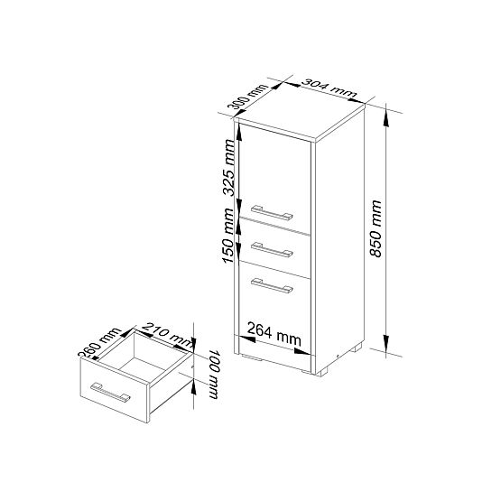 BADEZIMMERSCHRANK FIN SÄULE 30 2D 1SZ 85cm PK EICHE SONOMA