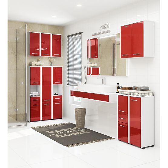 BADEZIMMERSCHRANK FIN SÄULE 30 2D 1SZ 85cm PK ROTER GLANZ