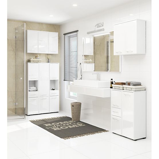 BADEZIMMERSCHRANK FIN SÄULE 30 2D 1SZ 85cm PK WEISS GLANZ