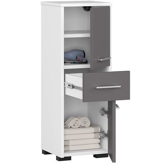 BADEZIMMERSCHRANK FIN SÄULE 30 2D 1SZ 85cm PK WEISS / GRAU
