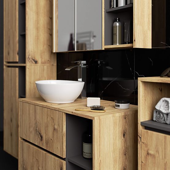 BADEZIMMERSCHRANK UNTER DEM WASCHBECKEN MIT LÖCHERN VAMI W90 UM 2SZ 2P EICHE ARTISAN / GRAPHITGRAU