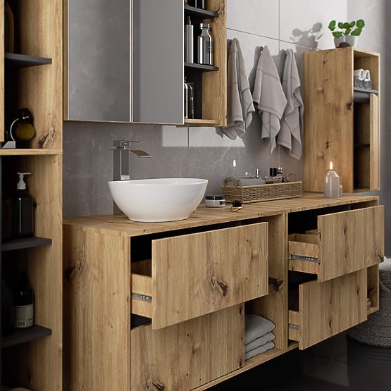 BADEZIMMERSCHRANK UNTER DEM WASCHBECKEN MIT LÖCHERN VAMI W90 UM 2SZ 2P EICHE ARTISAN / GRAPHITGRAU