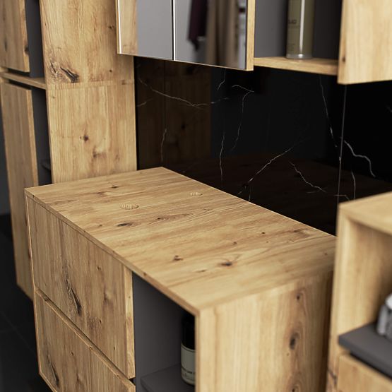 BADEZIMMERSCHRANK UNTER DEM WASCHBECKEN MIT LÖCHERN VAMI W90 UM 2SZ 2P EICHE ARTISAN / GRAPHITGRAU