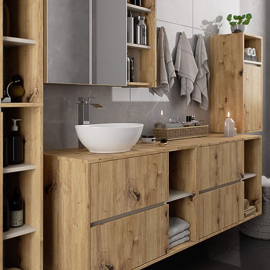 BADEZIMMERSCHRANK UNTER DEM WASCHBECKEN MIT LÖCHERN VAMI W90 UM 2SZ 2P EICHE ARTISAN / KASCHMIR