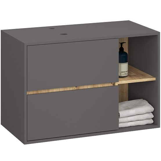 BADEZIMMERSCHRANK UNTER DEM WASCHBECKEN MIT LÖCHERN VAMI W90 UM 2SZ 2P GRAPHITGRAU / ARTISAN EICHE
