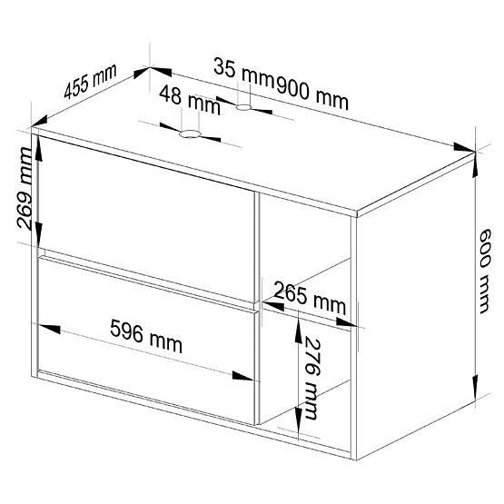BADEZIMMERSCHRANK UNTER DEM WASCHBECKEN MIT LÖCHERN VAMI W90 UM 2SZ 2P GRAPHITGRAU / ARTISAN EICHE