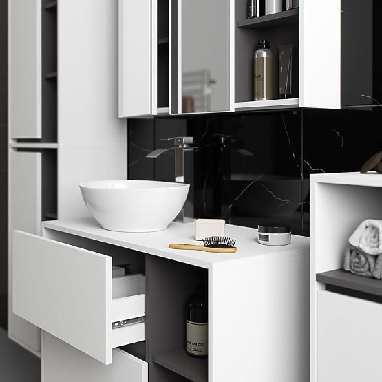 BADEZIMMERSCHRANK UNTER DEM WASCHBECKEN MIT LÖCHERN VAMI W90 UM 2SZ 2P WEISS / GRAPHITGRAU