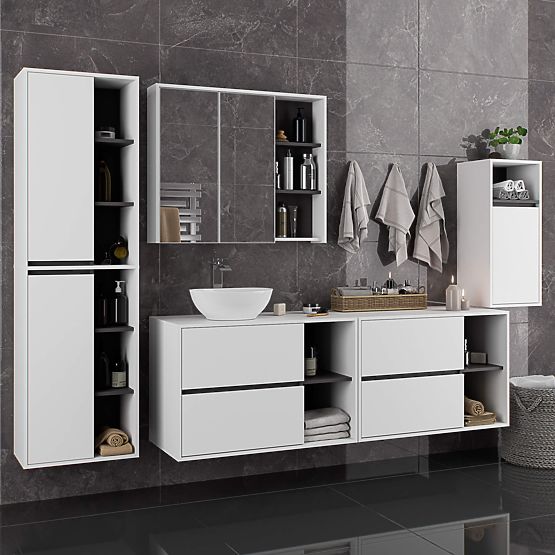 BADEZIMMERSCHRANK UNTER DEM WASCHBECKEN MIT LÖCHERN VAMI W90 UM 2SZ 2P WEISS / GRAPHITGRAU