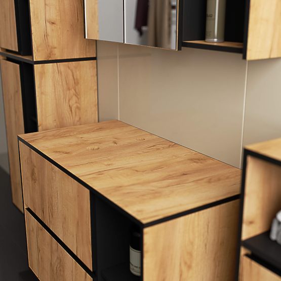 BADEZIMMERSCHRANK UNTER DEM WASCHBECKEN MIT ÖFFNUNGEN VAMI W90 UM 2SZ 2P EICHE CRAFT / SCHWARZ